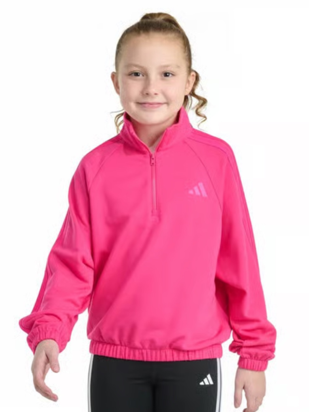 🩷 NWT! adidas Kids Hot Pink Three Quarter Zip Sweatshirt Pullover